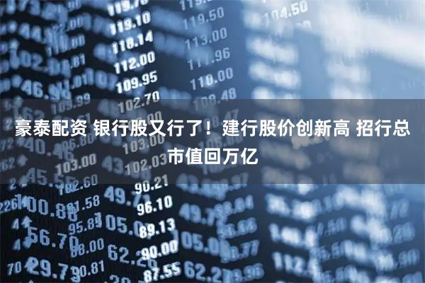 豪泰配资 银行股又行了！建行股价创新高 招行总市值回万亿